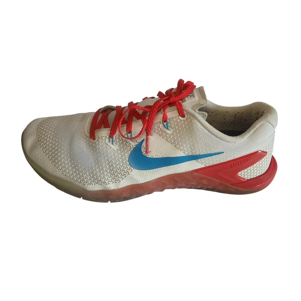 Nike Metcon 4 iD Mens 10.5 White Blue Red Custom Training Shoes AR5135-991